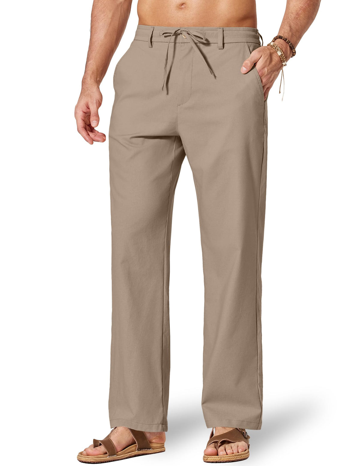COOFANDY Men's Cotton Linen Pants [Relaxed Fit ] Casual Drawstring Dress Pants Beach Summer Lightweight Trousers