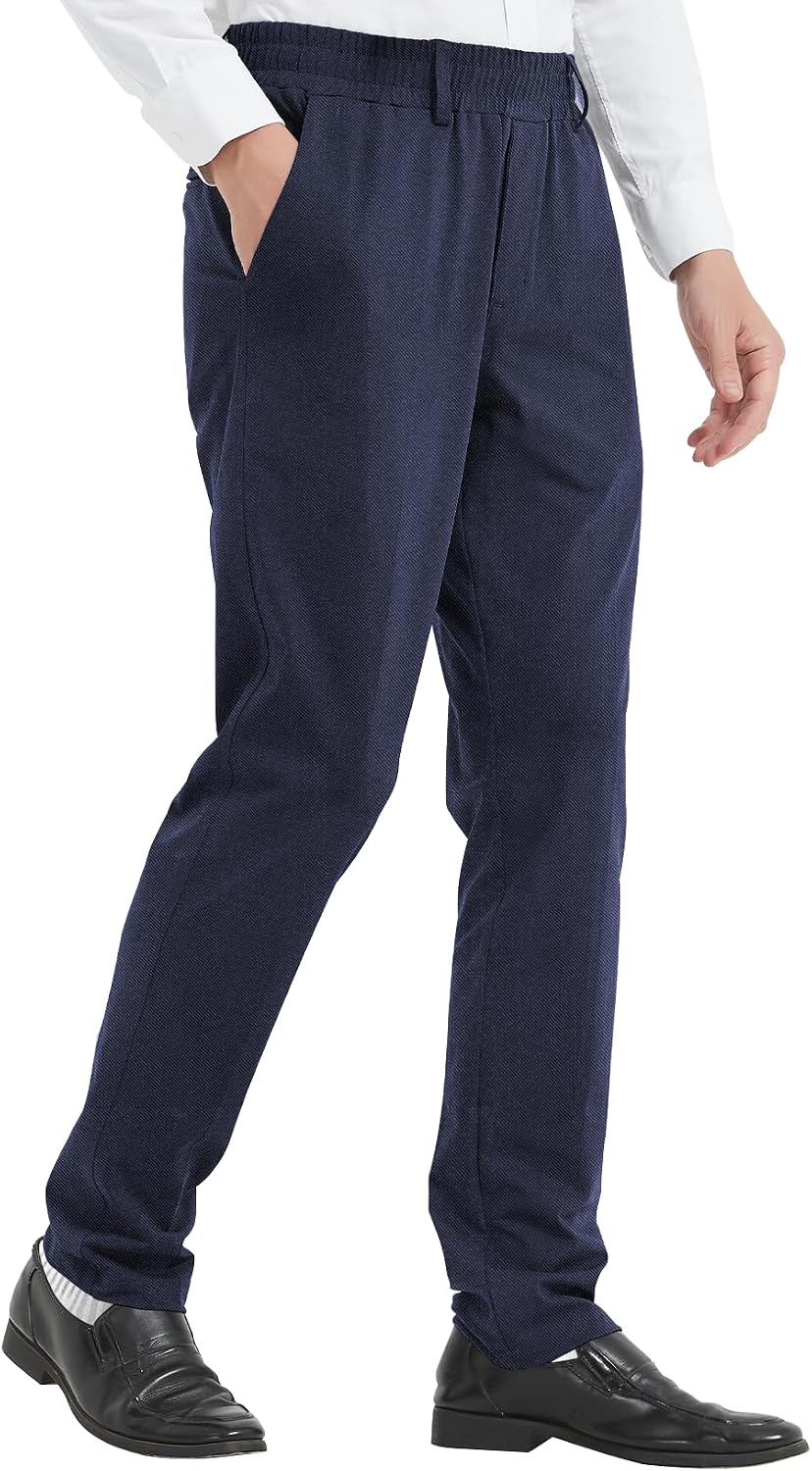 LETAOTAO Mens Elastic Waist Pants for Seniors High Stretch Expandable Waist Slacks for Elderly with Magnet Button