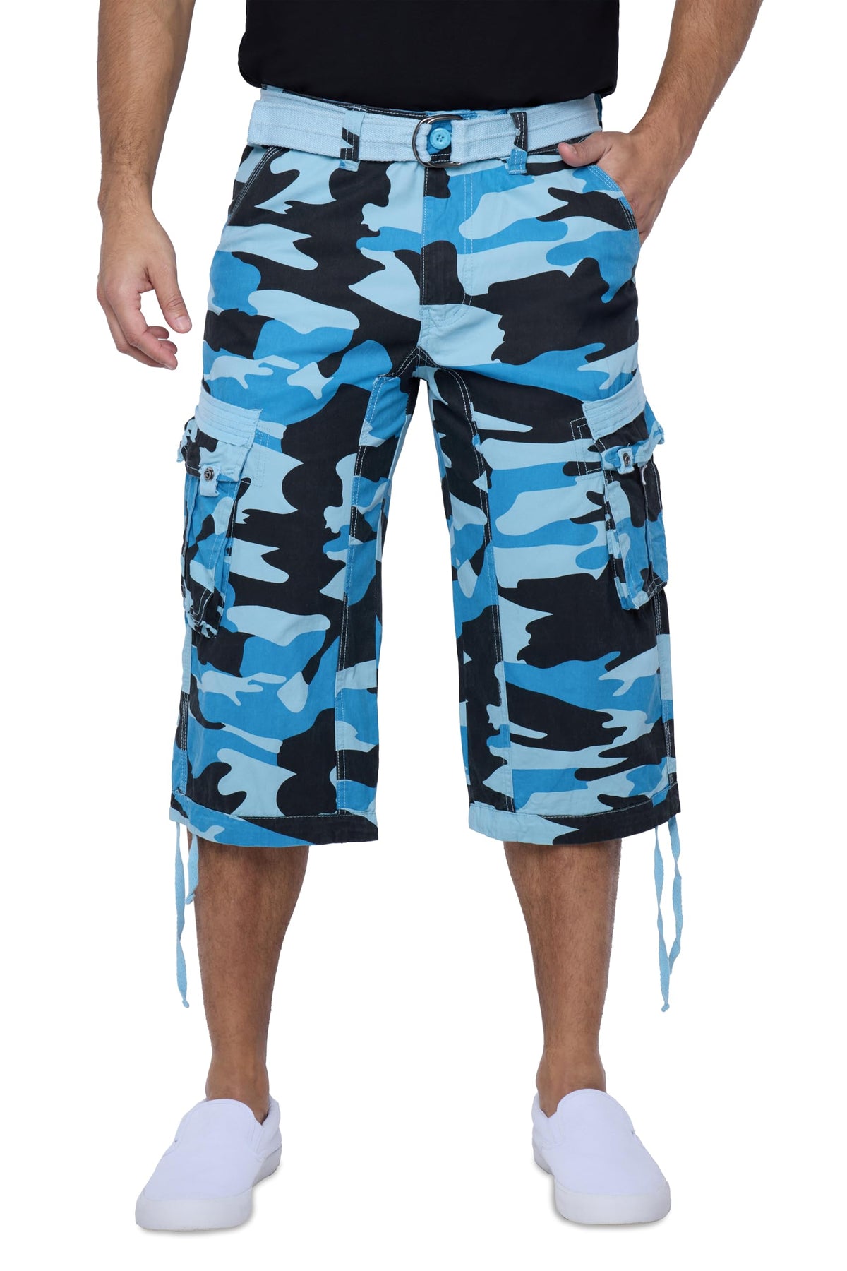 X RAY Men's Belted Long Cargo Shorts for Men, Below Knee Length Mens Cargo Shorts, 3/4 Pants (Big and Tall Shorts for Men)
