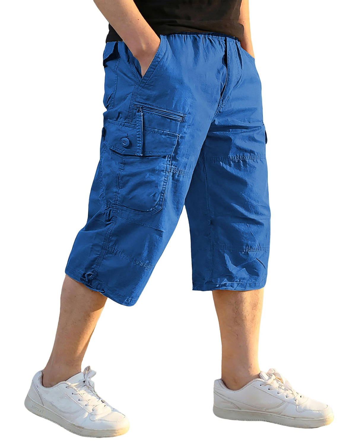 EKLENTSON Men's Cargo Shorts Knee Length Summer Shorts Cotton Capri Short