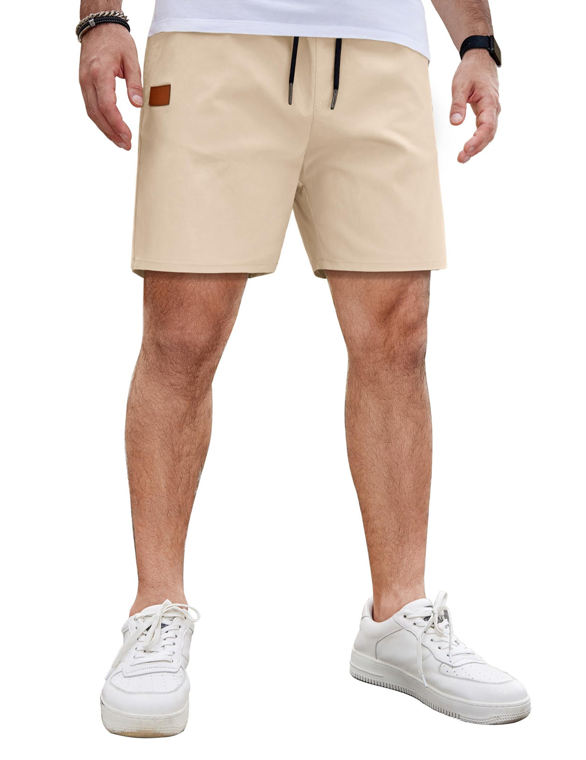 COOFANDY Men's Casual Cotton Shorts Summer Beach 5 Inch Shorts Lightweight Drawstring Elastic Waist Chino Golf Shorts