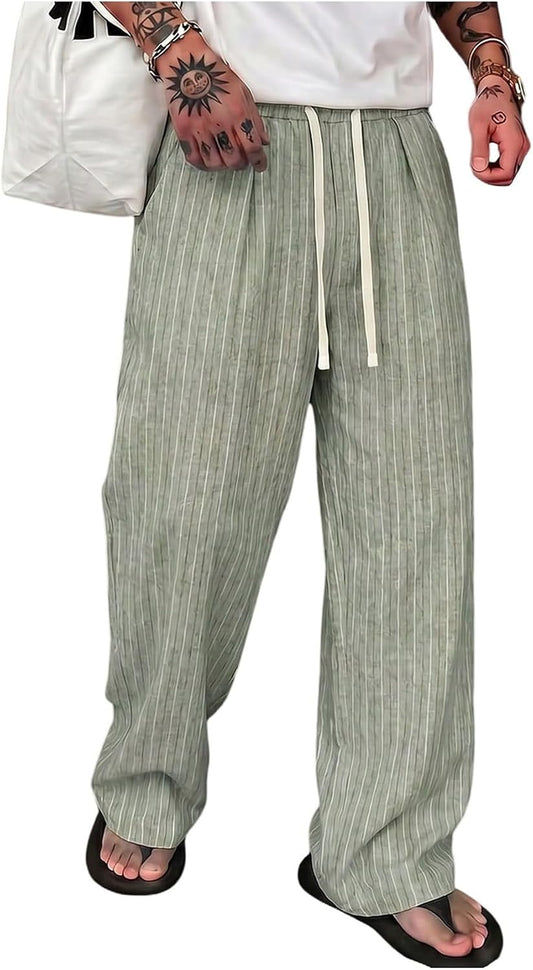 SOLY HUX Men's Striped Baggy Wide Leg Pants Drawstring Pants Trousers