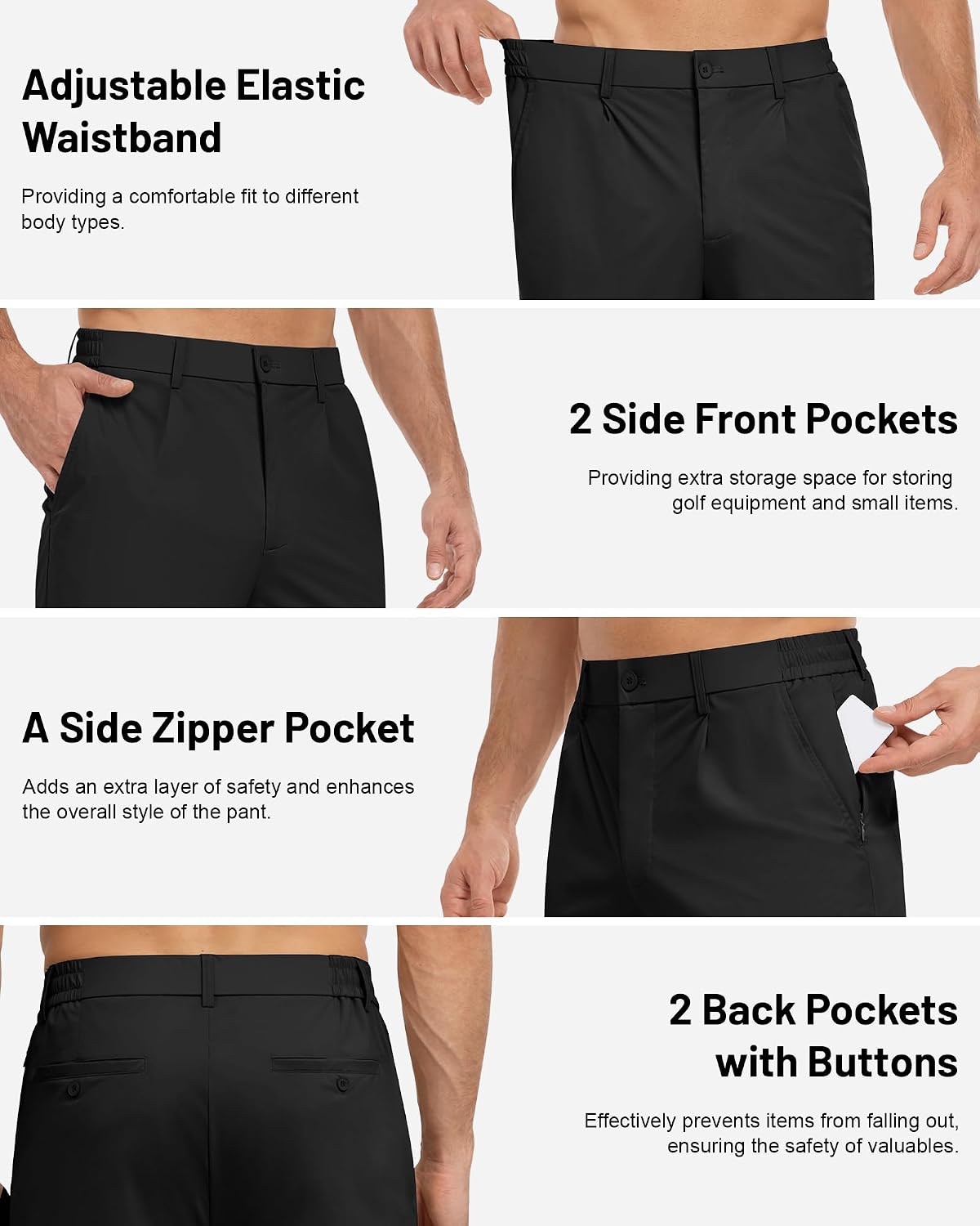 Mens Golf Pants Stretch Casual Dress Pant Elastic Drawstring Trousers