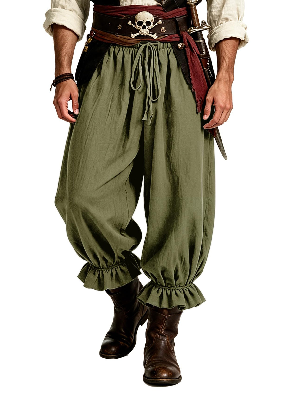 Runcati Mens Medieval Pirate Pants Renaissance Viking Baggy Harem Trousers