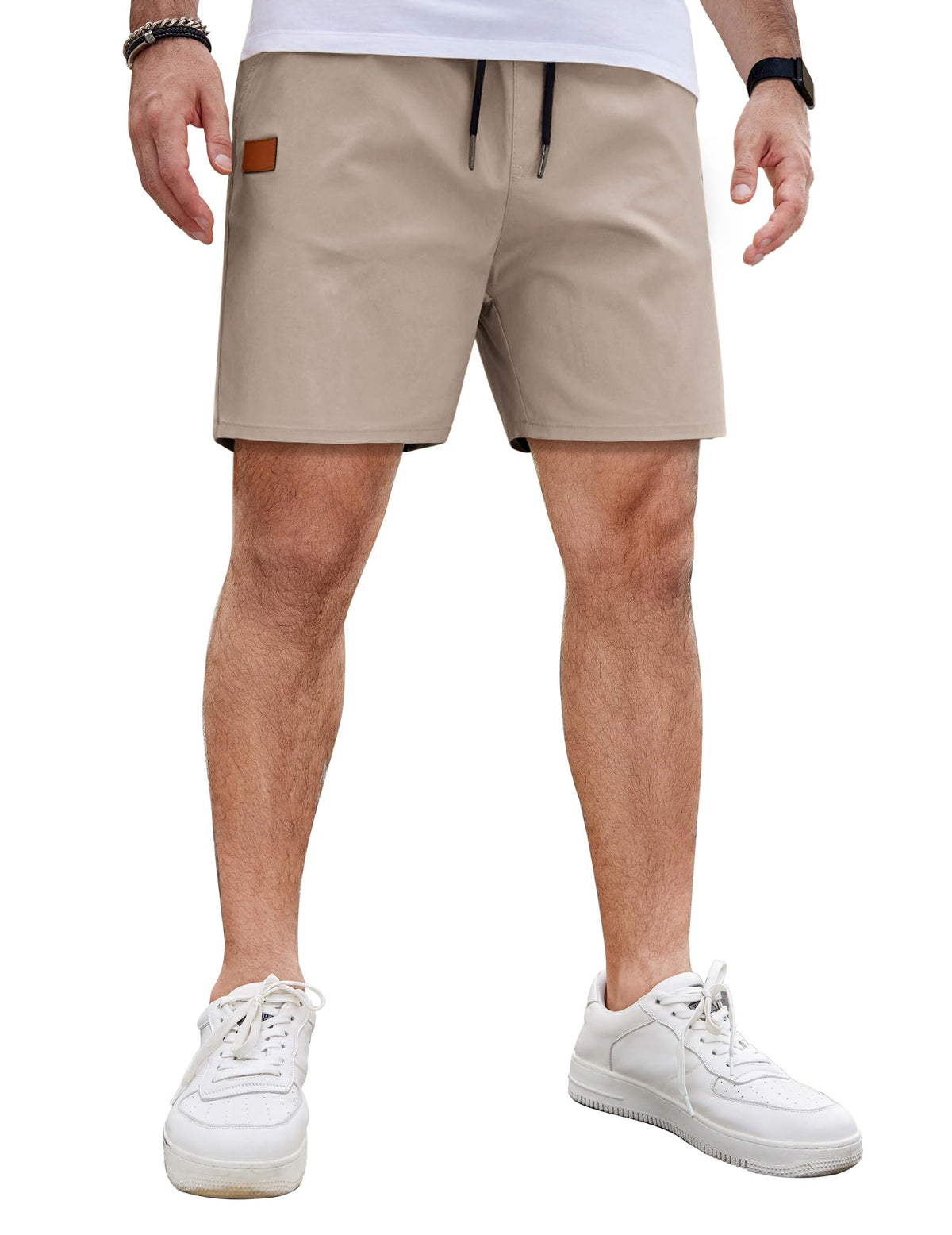 COOFANDY Men's Casual Cotton Shorts Summer Beach 5 Inch Shorts Lightweight Drawstring Elastic Waist Chino Golf Shorts