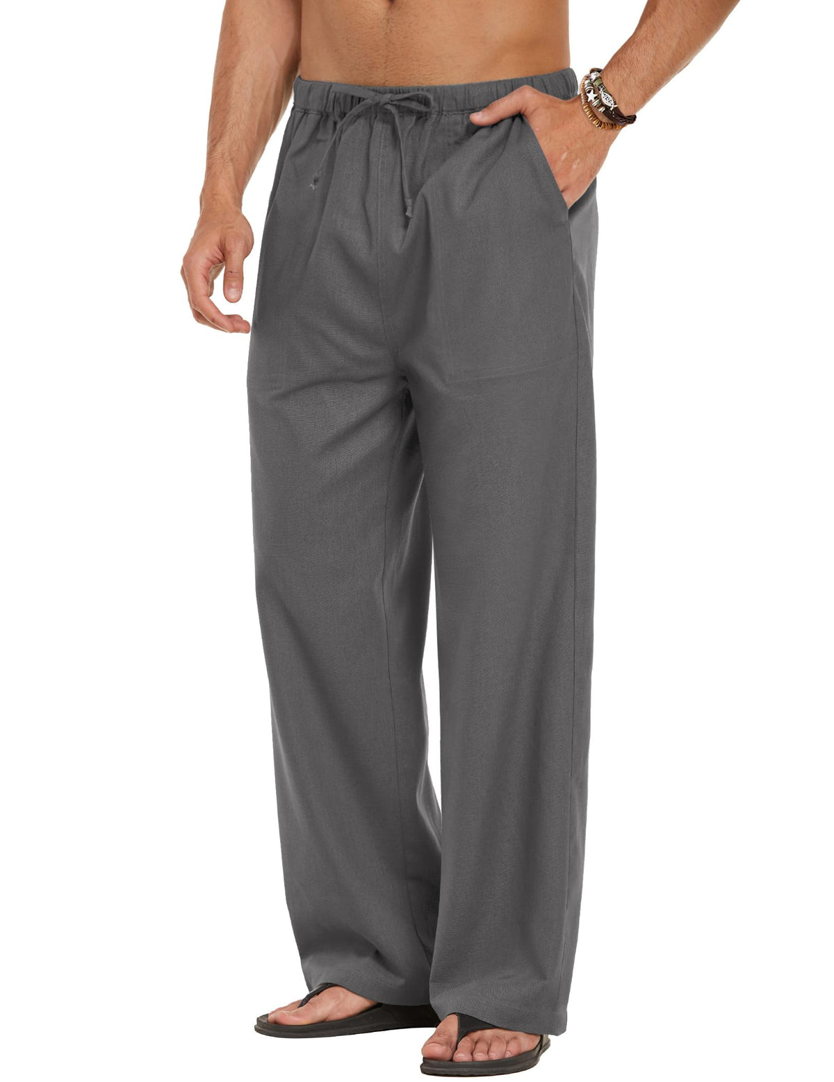 COOFANDY Men Linen Pants Casual Elastic Waist Drawstring Pants Summer Beach