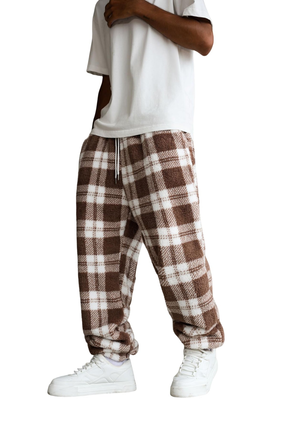 ZAFUL Men Fluffy Teddy Fuzzy Pajama Pants Plush Loungewear Trousers with Pockets