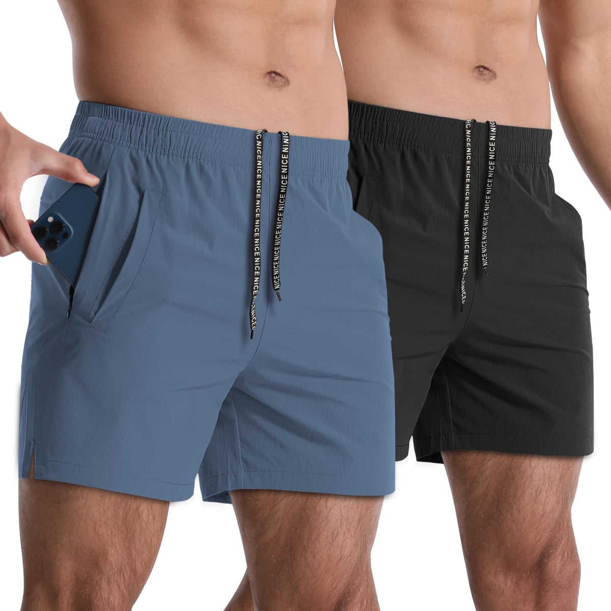 2 Pack Mens Athletic Shorts 5" Gym Workout Running Zipper Pockets