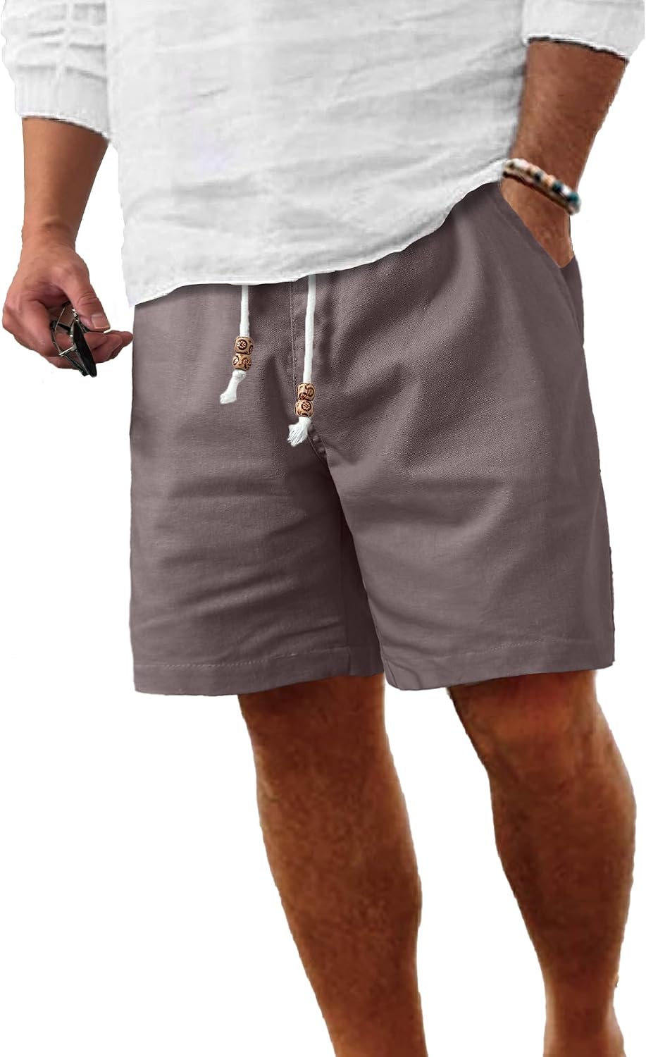 Comdecevis Men's Cotton Linen Casual Shorts