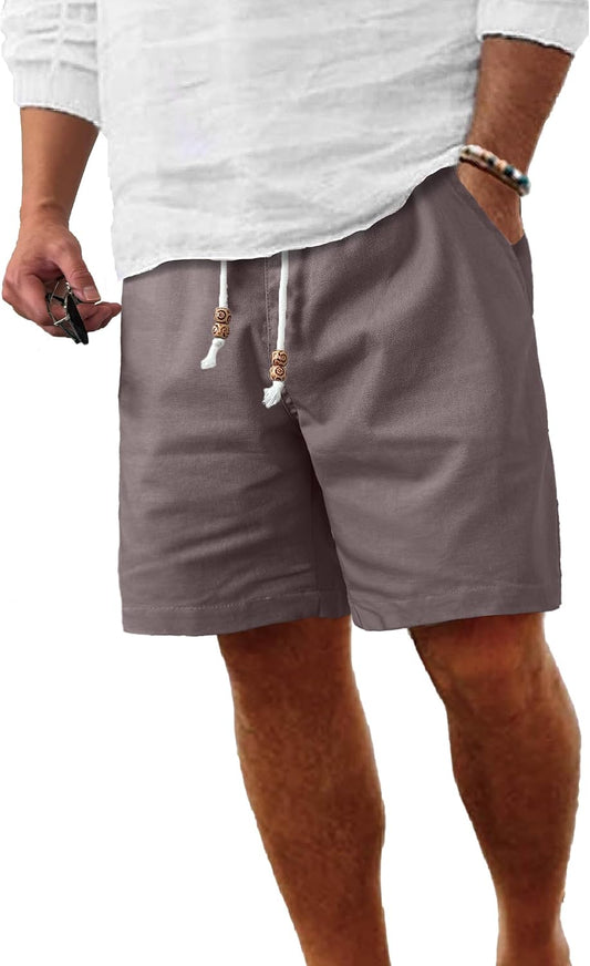 Comdecevis Men's Cotton Linen Casual Shorts