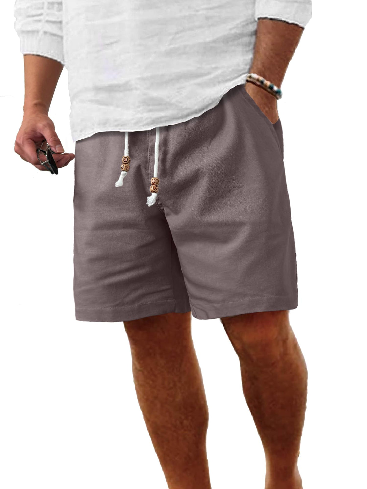 Comdecevis Men's Cotton Linen Casual Shorts