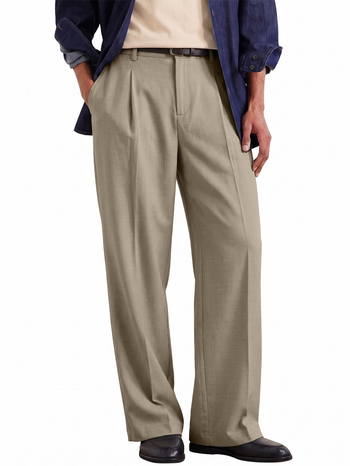 Comdecevis Men's Wide Leg Pleated Loose Fit Casual Dress Pants