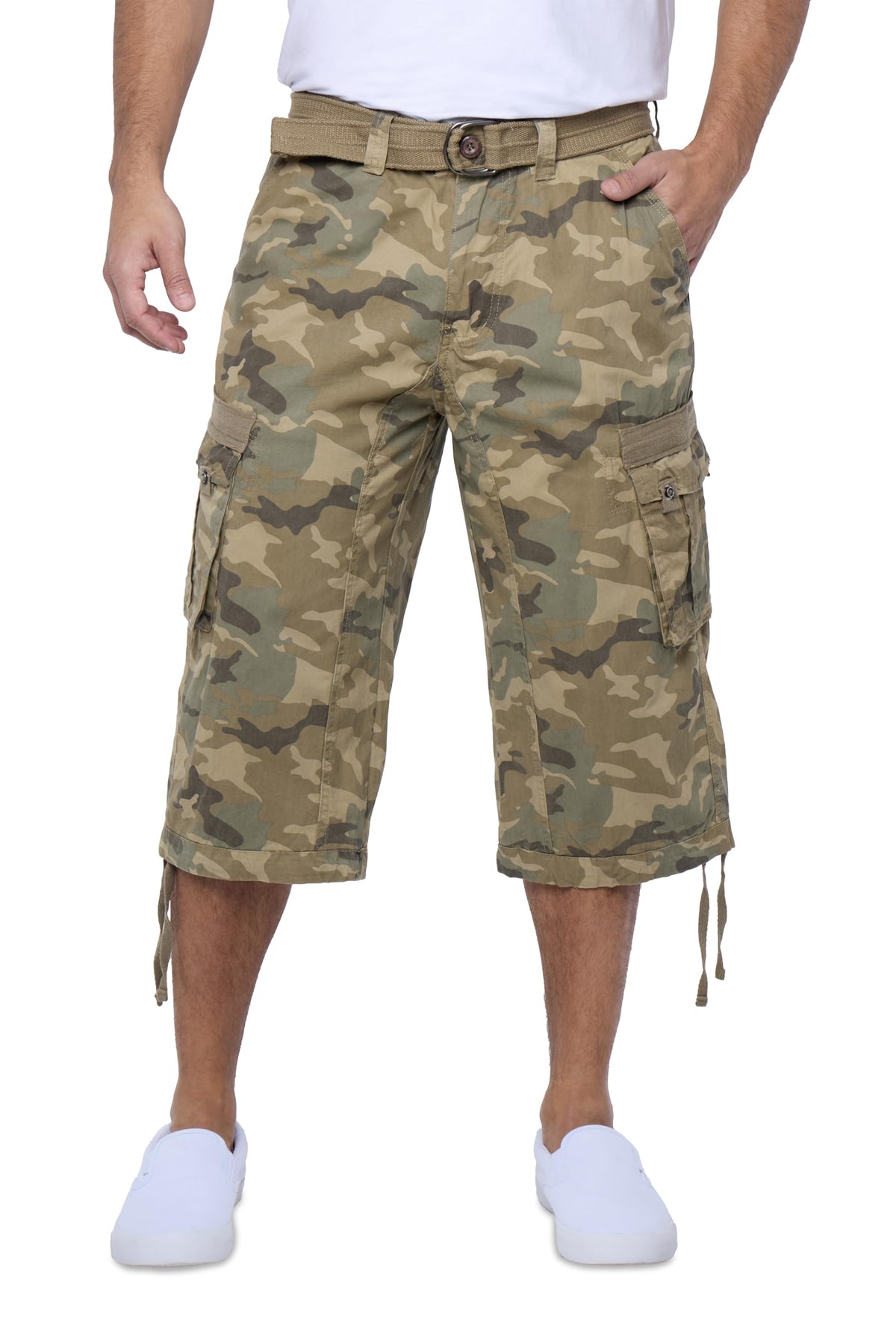 X RAY Men's Belted Long Cargo Shorts for Men, Below Knee Length Mens Cargo Shorts, 3/4 Pants (Big and Tall Shorts for Men)