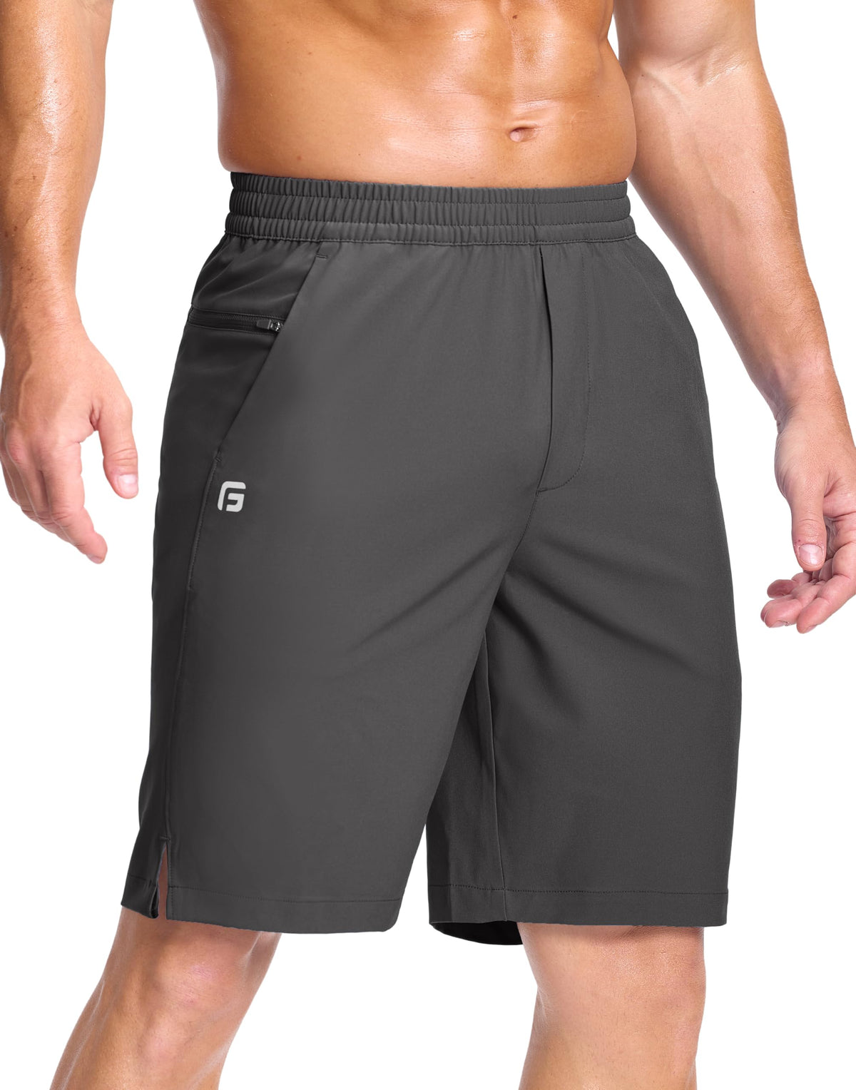 GGJ Men's Lightweight Athletic Shorts with 2 Zipper Pockets 7"/9"/5" Gym Workout Running Quick Dry Tennis Shorts for Men