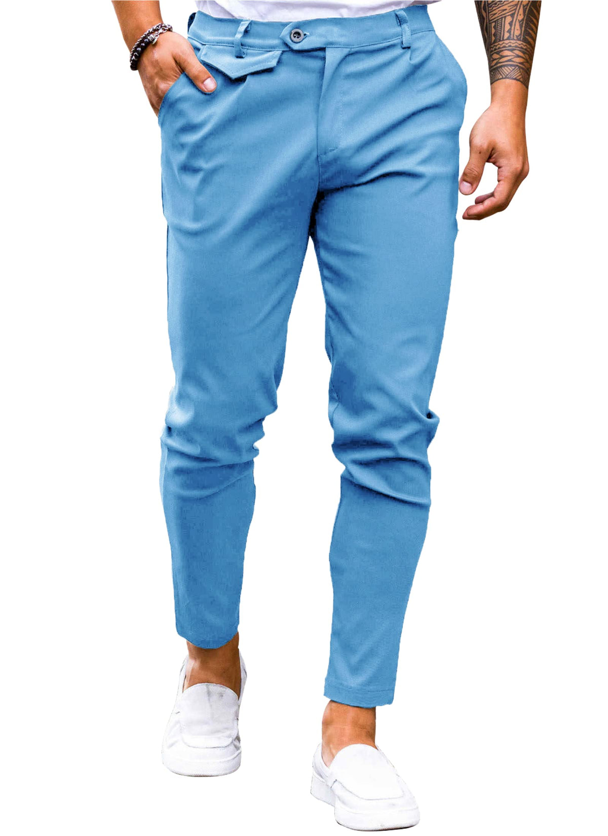 Mens Chinos Slim Fit Pants Stretch Tapered Dress Pant Casual Trousers