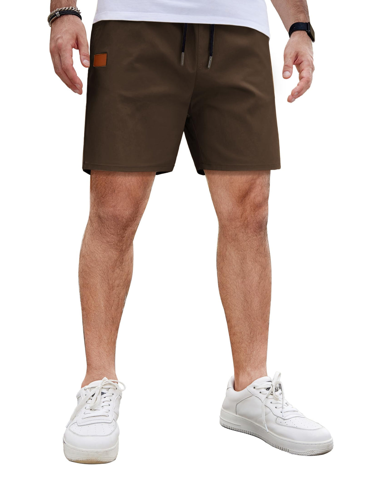 COOFANDY Men's Casual Cotton Shorts Summer Beach 5 Inch Shorts Lightweight Drawstring Elastic Waist Chino Golf Shorts
