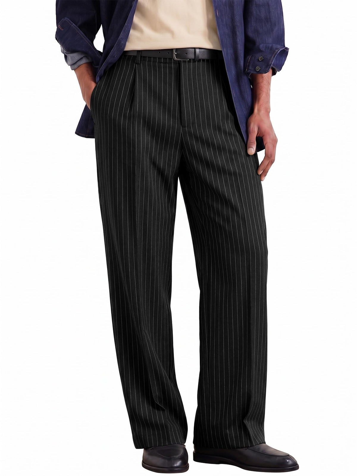 Comdecevis Men's Wide Leg Pleated Loose Fit Casual Dress Pants