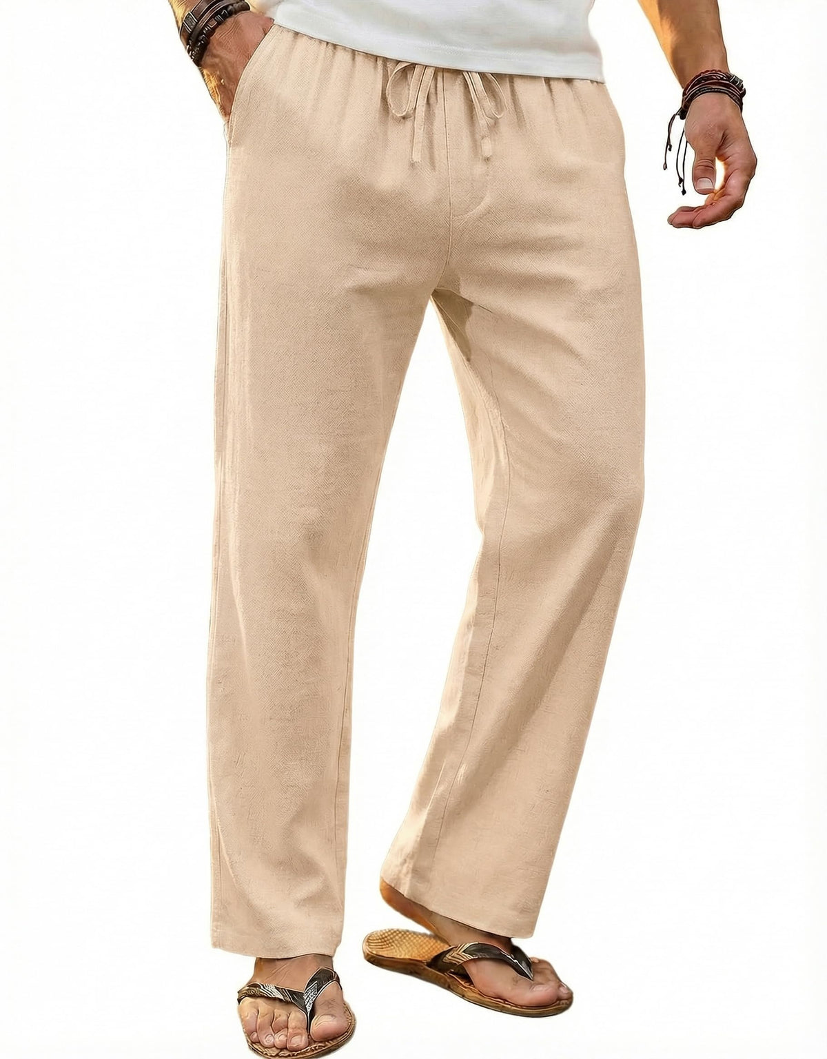 COOFANDY Men's Linen Pants Casual Loose Fit Beach Summer Yoga Pant Lightweight Drawstring Linen Trousers