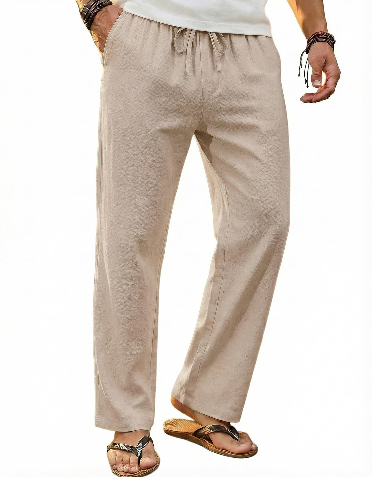 COOFANDY Men's Linen Pants Casual Loose Fit Beach Summer Yoga Pant Lightweight Drawstring Linen Trousers