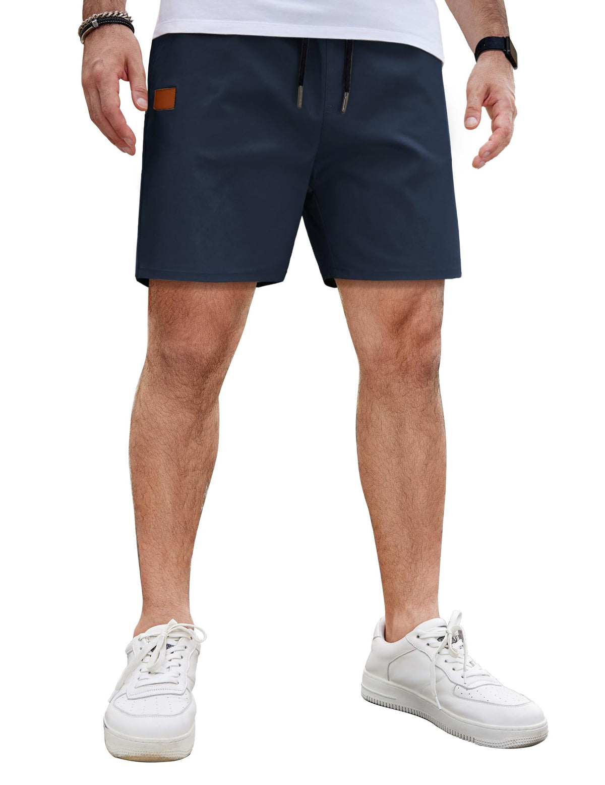 COOFANDY Men's Casual Cotton Shorts Summer Beach 5 Inch Shorts Lightweight Drawstring Elastic Waist Chino Golf Shorts