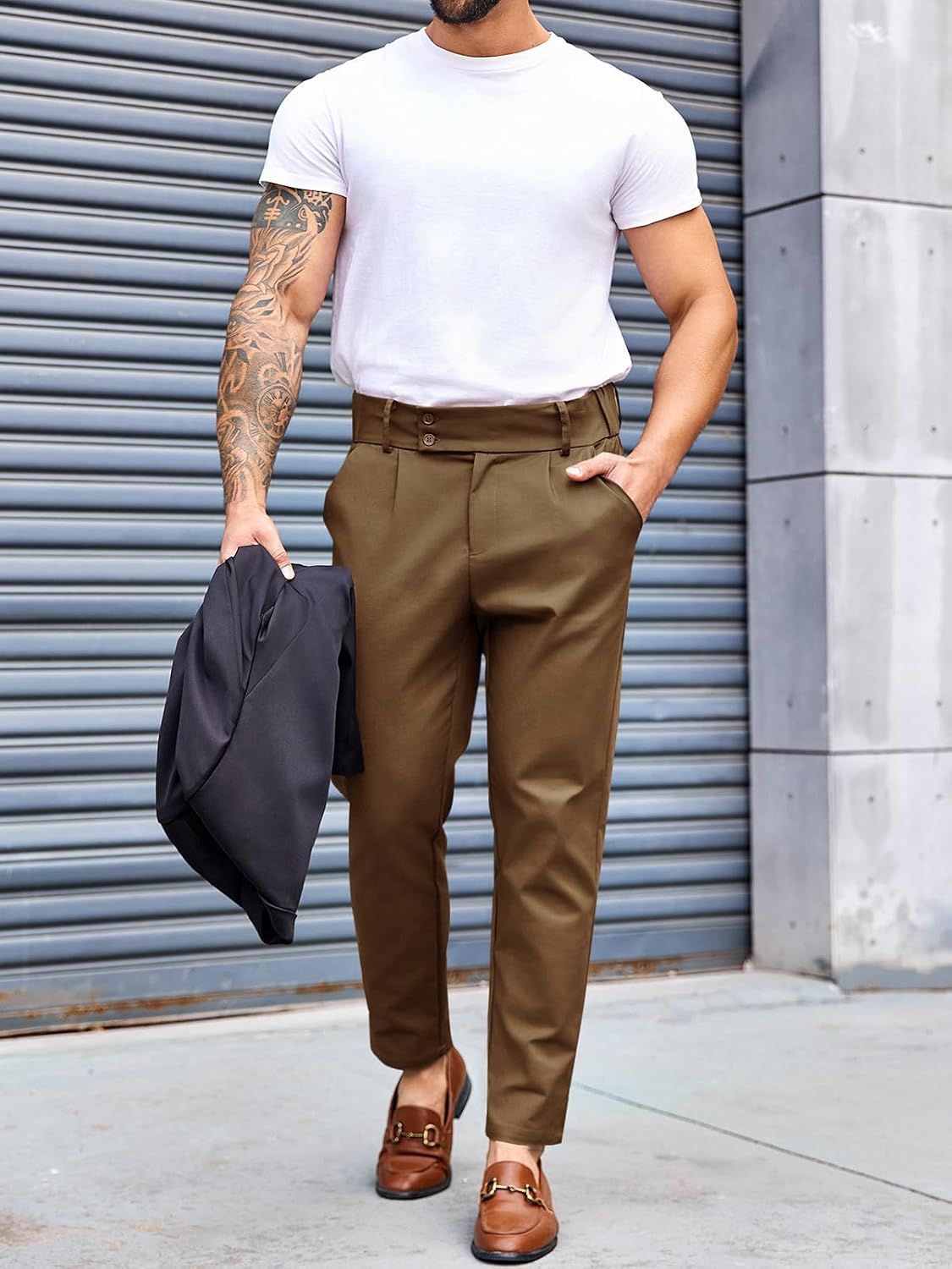 Mens Chino Pants Slim Fit Stretch Skinny Tapered Dress Pant Casual Trousers
