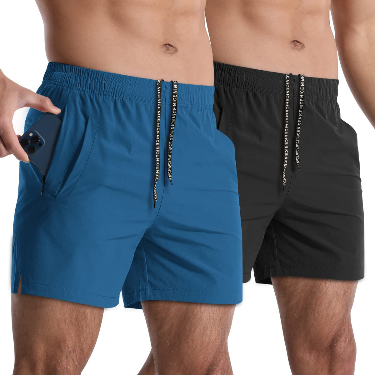 2 Pack Mens Athletic Shorts 5" Gym Workout Running Zipper Pockets