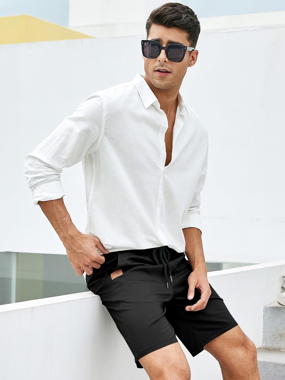 JMIERR Mens Cotton Stretch Shorts Casual Drawstring Twill Chino Shorts