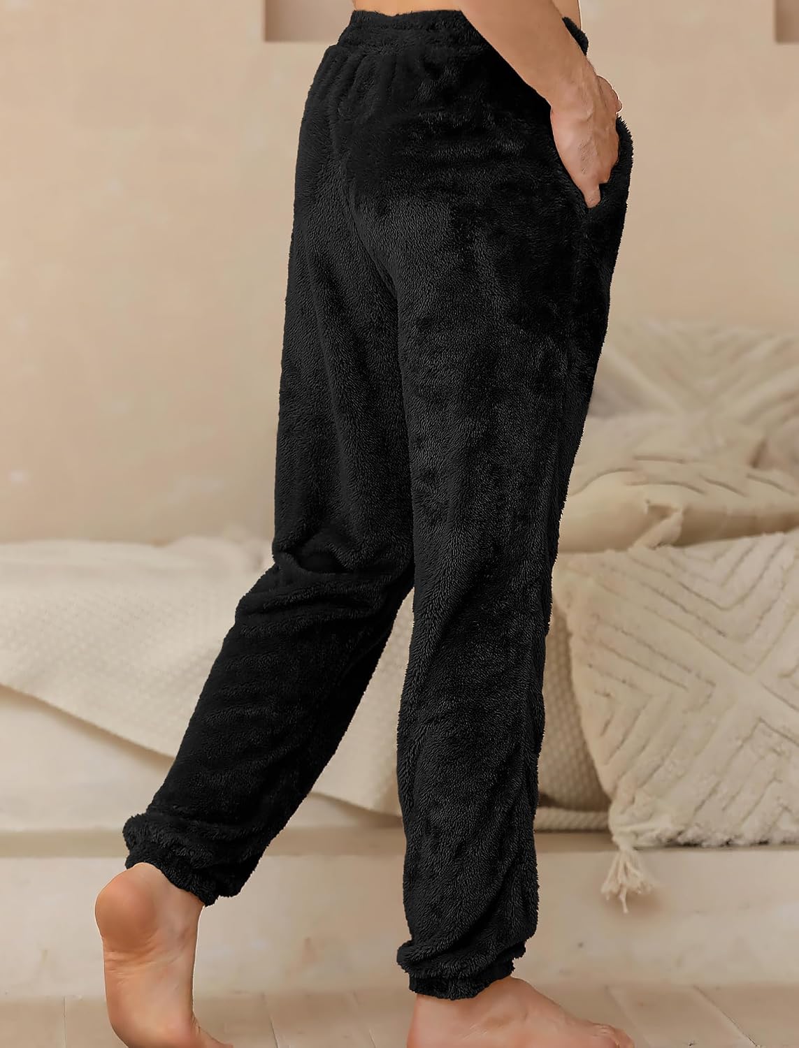 ZAFUL Men Fluffy Teddy Fuzzy Pajama Pants Plush Loungewear Trousers with Pockets