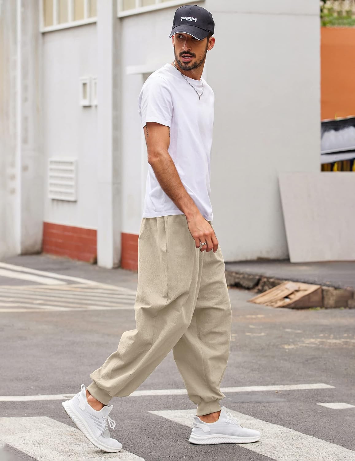 COOFANDY Men Hippie Harem Pants Baggy Linen Cotton Boho Yoga Pants Summer Beach Pants Casual Drop Crotch Trouser