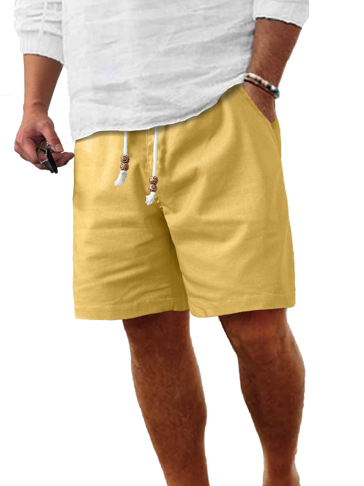 Comdecevis Men's Cotton Linen Casual Shorts