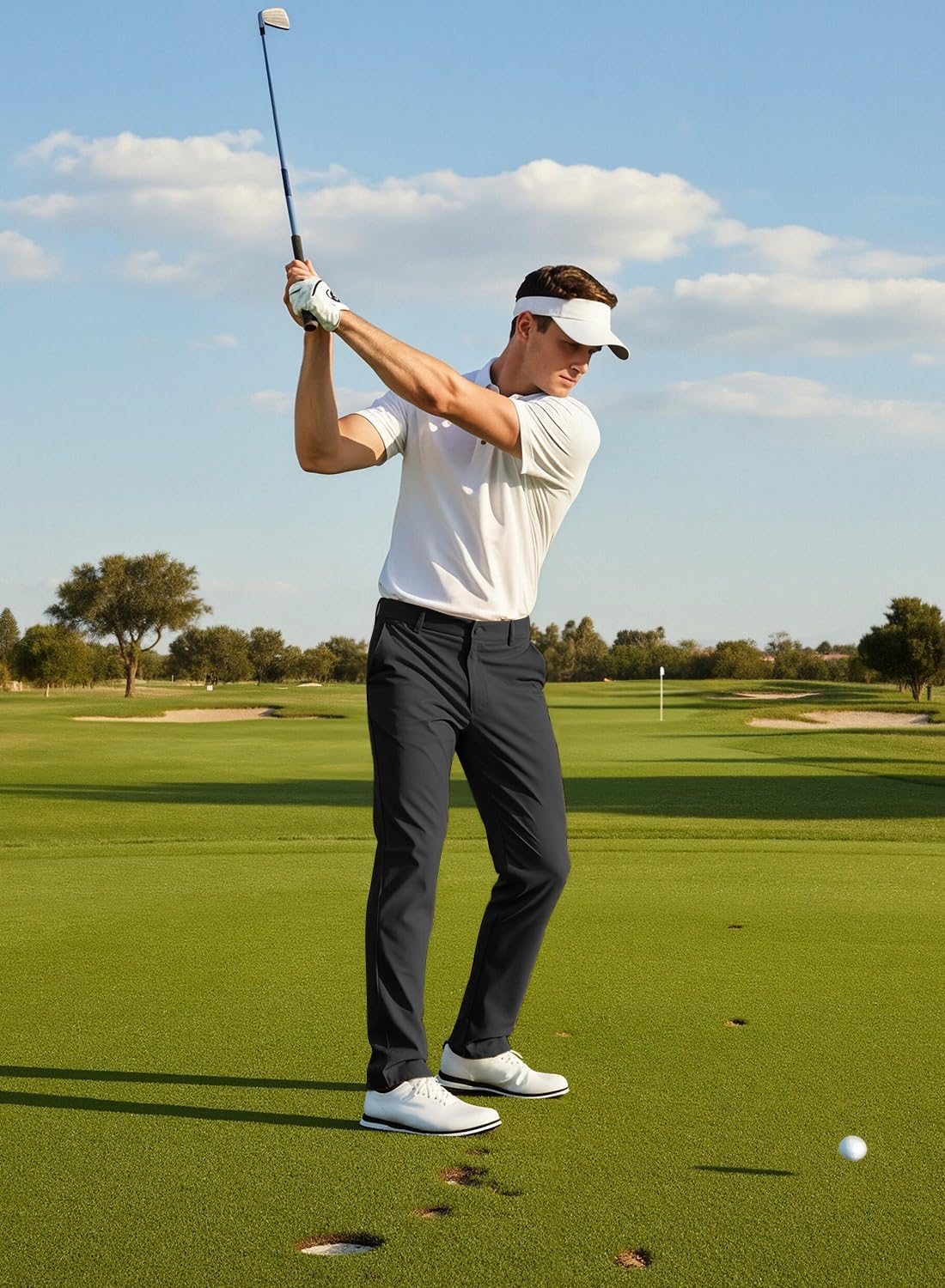 Men's Golf Pants Stretch Work Dress Comfy Pants 30"/32"/34" Lightweight Quick Dry Casual Slacks Trousers with Pockets