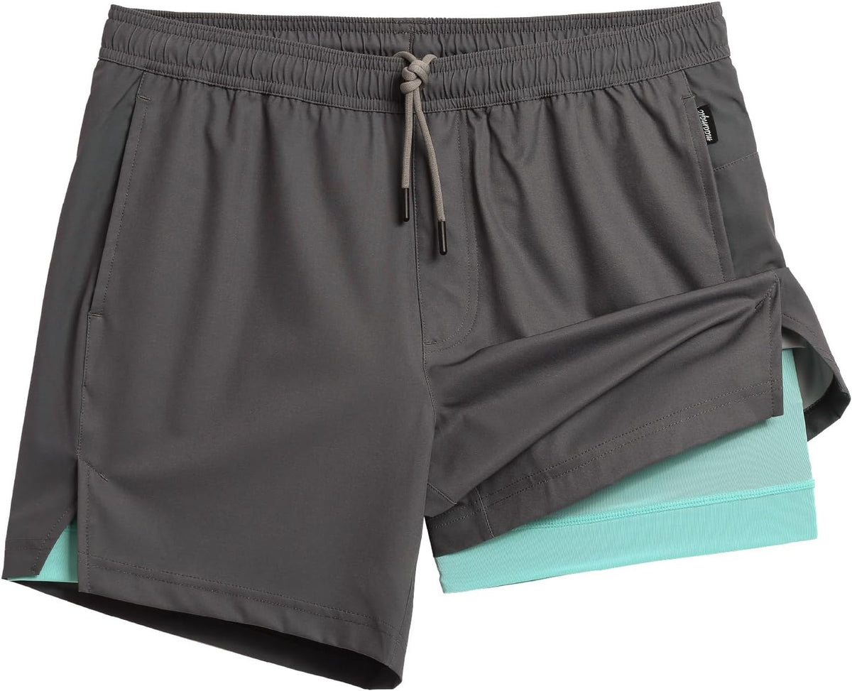 maamgic Mens 5" Gym Running Shorts for Men 2 in 1 Quick Dry Workout Athletic Shorts