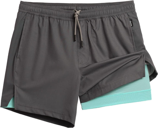 maamgic Mens 5" Gym Running Shorts for Men 2 in 1 Quick Dry Workout Athletic Shorts