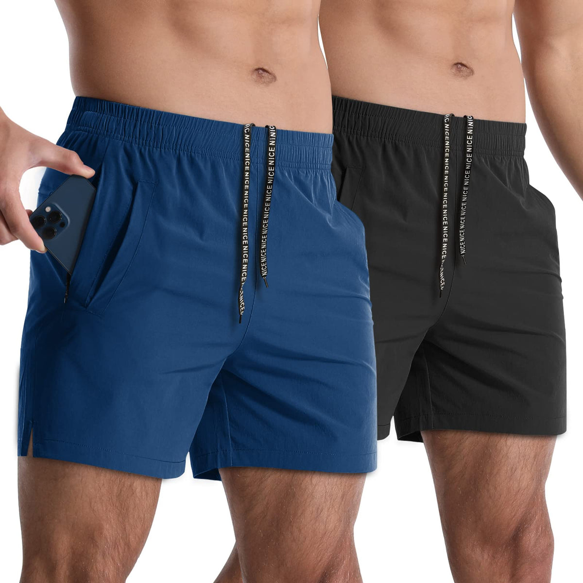 2 Pack Mens Athletic Shorts 5" Gym Workout Running Zipper Pockets