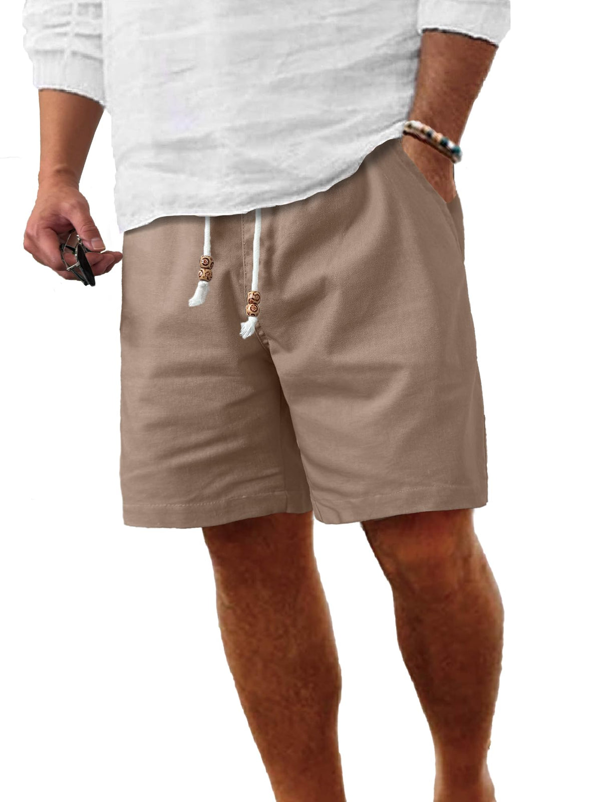 Comdecevis Men's Cotton Linen Casual Shorts