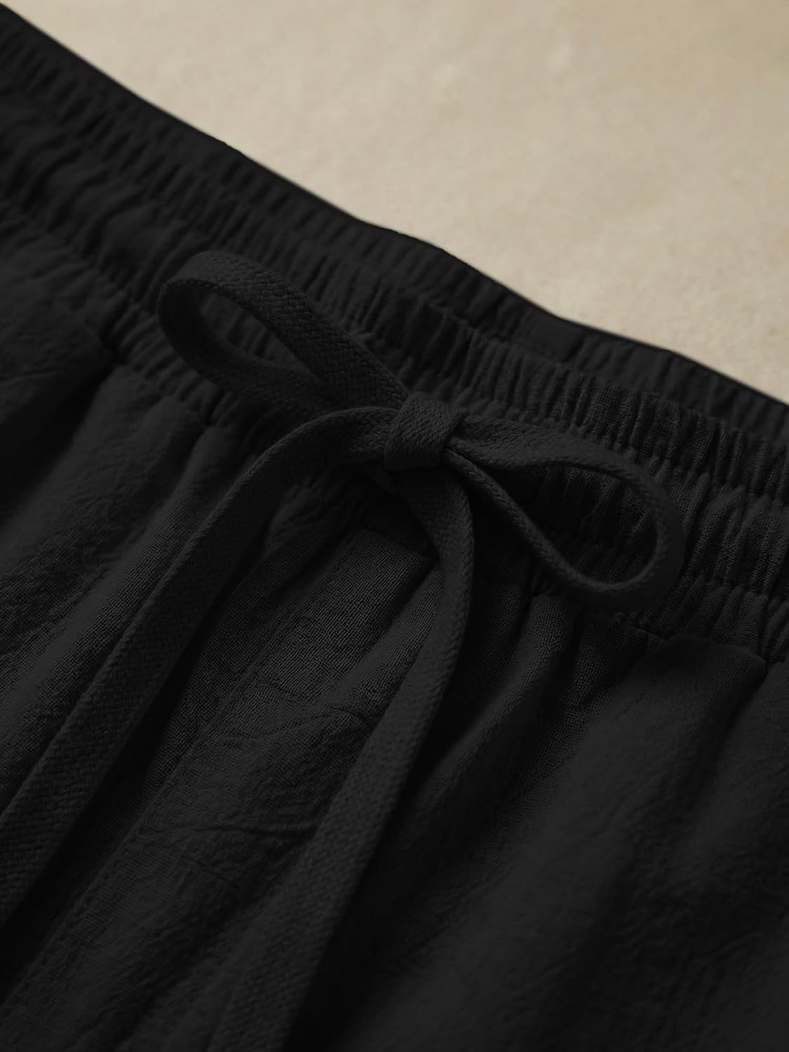 JMIERR Mens 100% Cotton Pants Casual Elastic Waist Drawstring Lightweight Summer Beach Trousers with Pockets