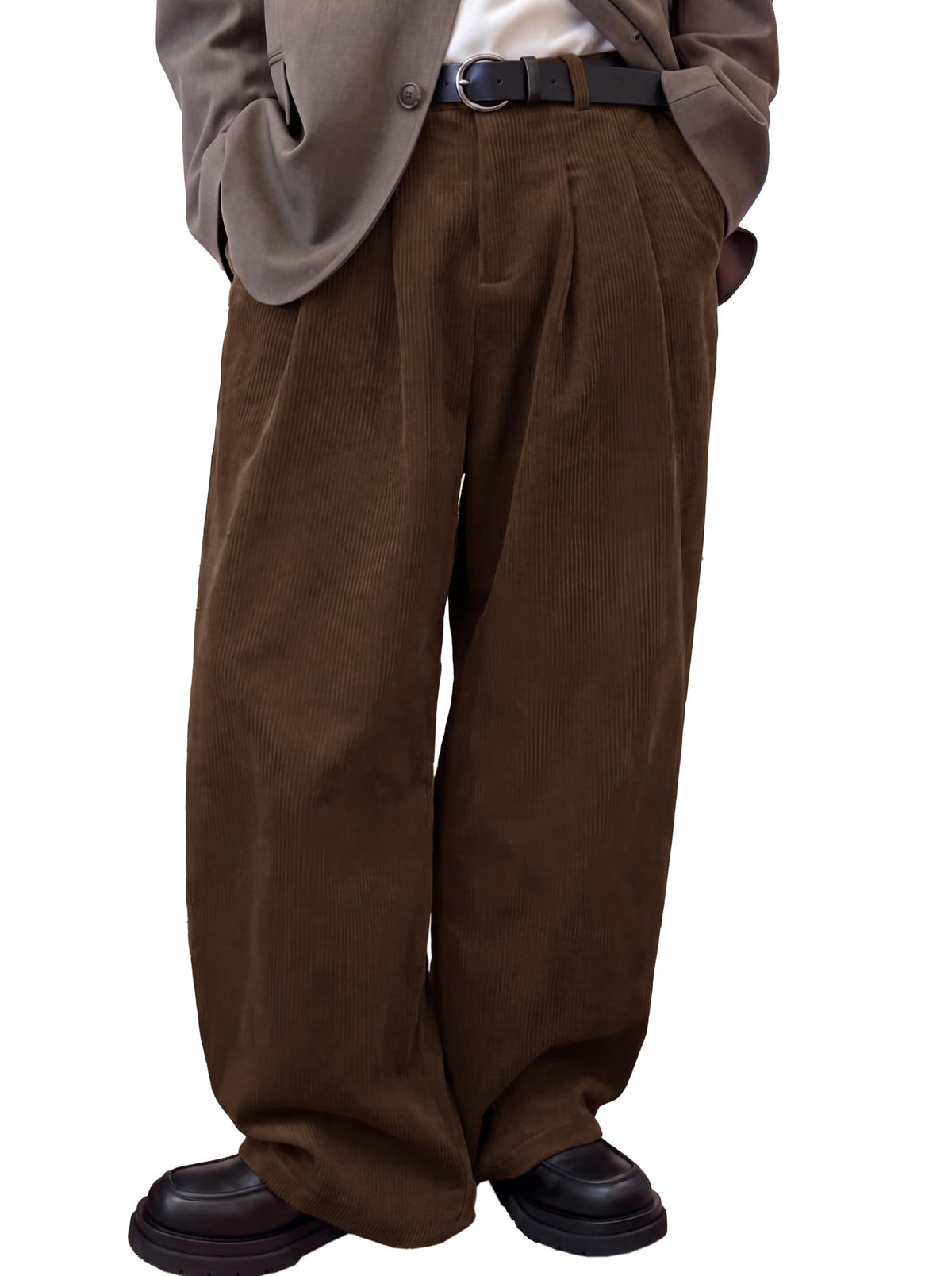Runcati Mens Corduroy Baggy Pants Wide Leg Casual Fall Dress Slacks