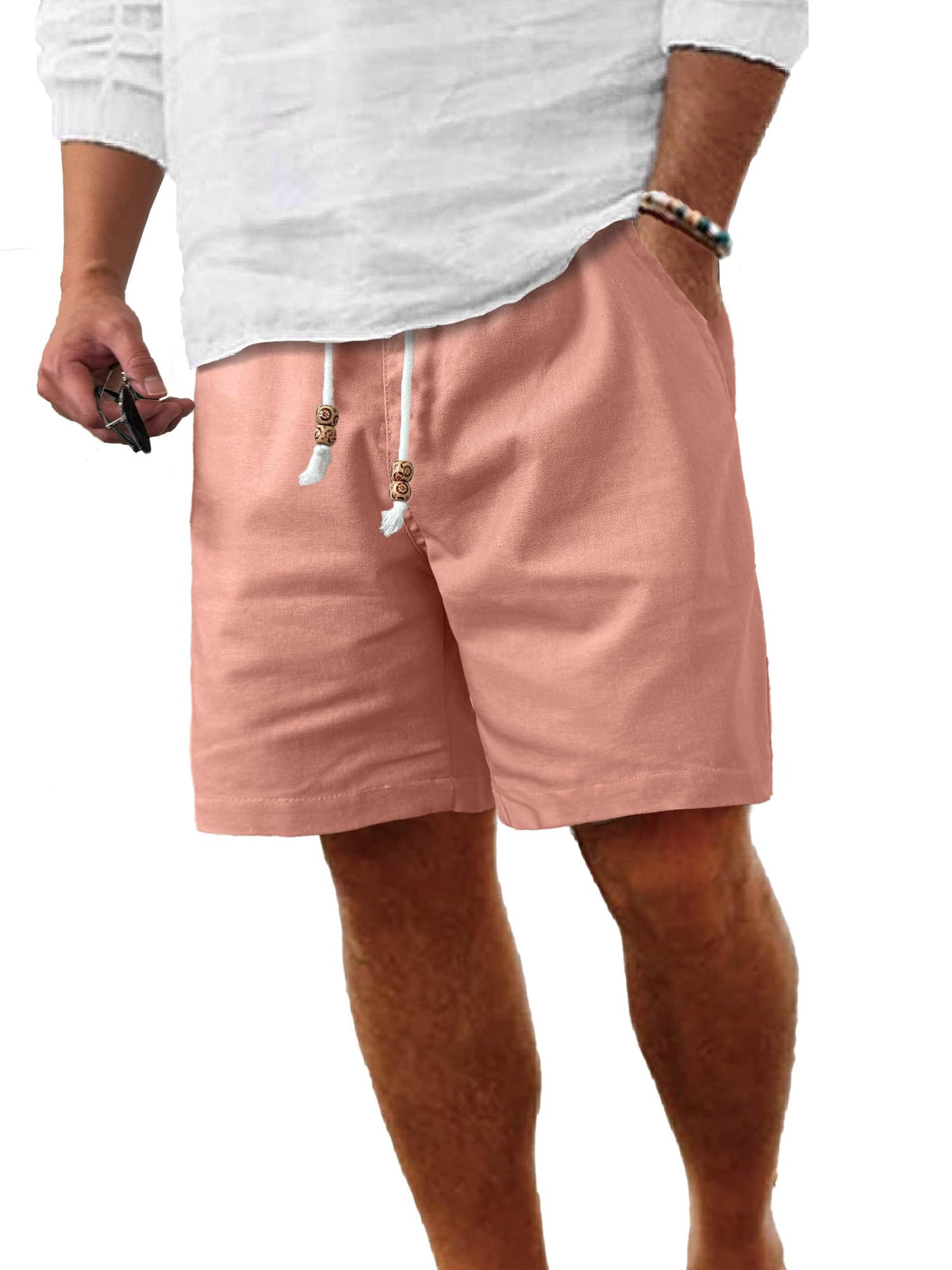 Comdecevis Men's Cotton Linen Casual Shorts