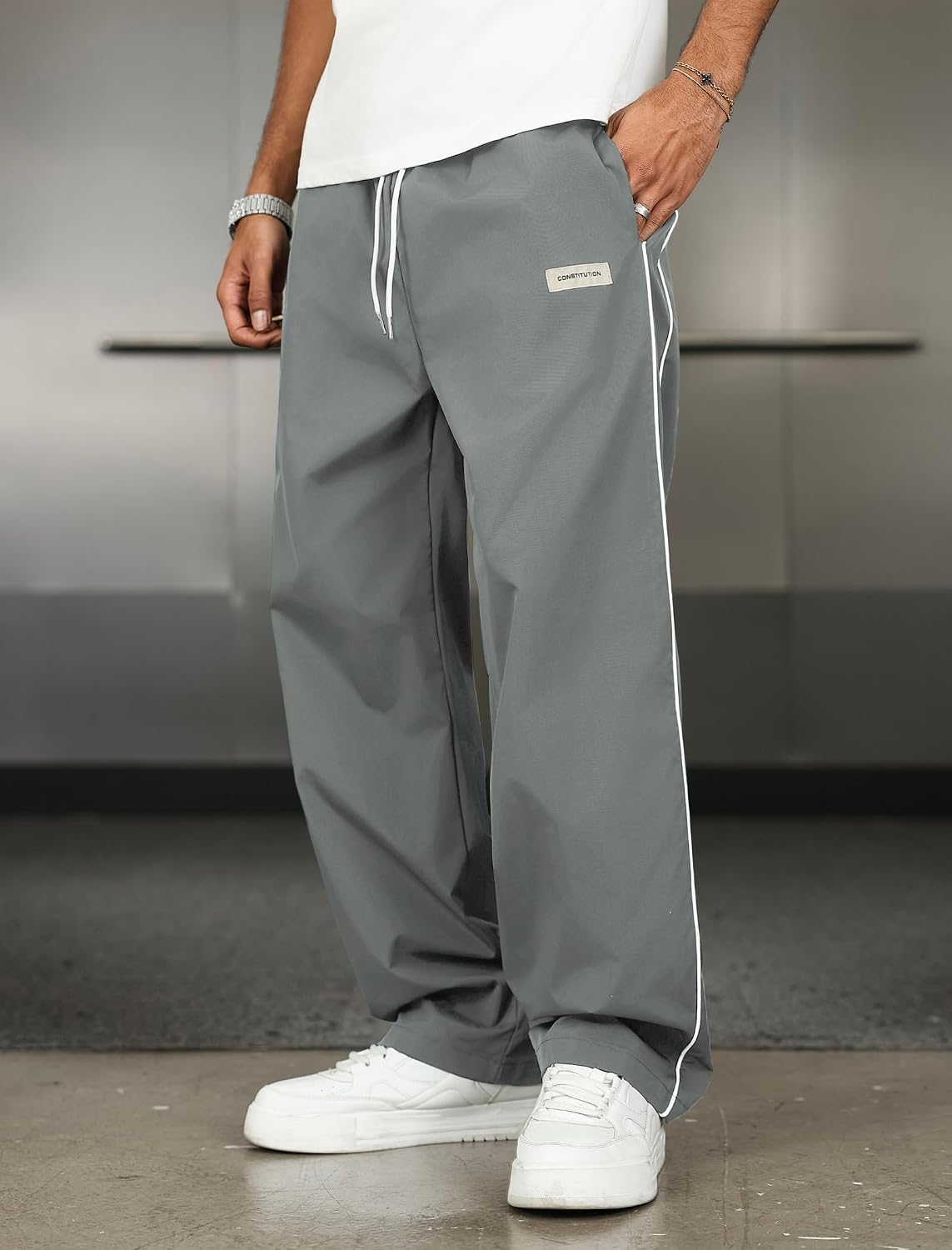 ZAFUL Mens Casual Sweatpants Stripe Drawstring Letter Y2K Baggy Track Pants