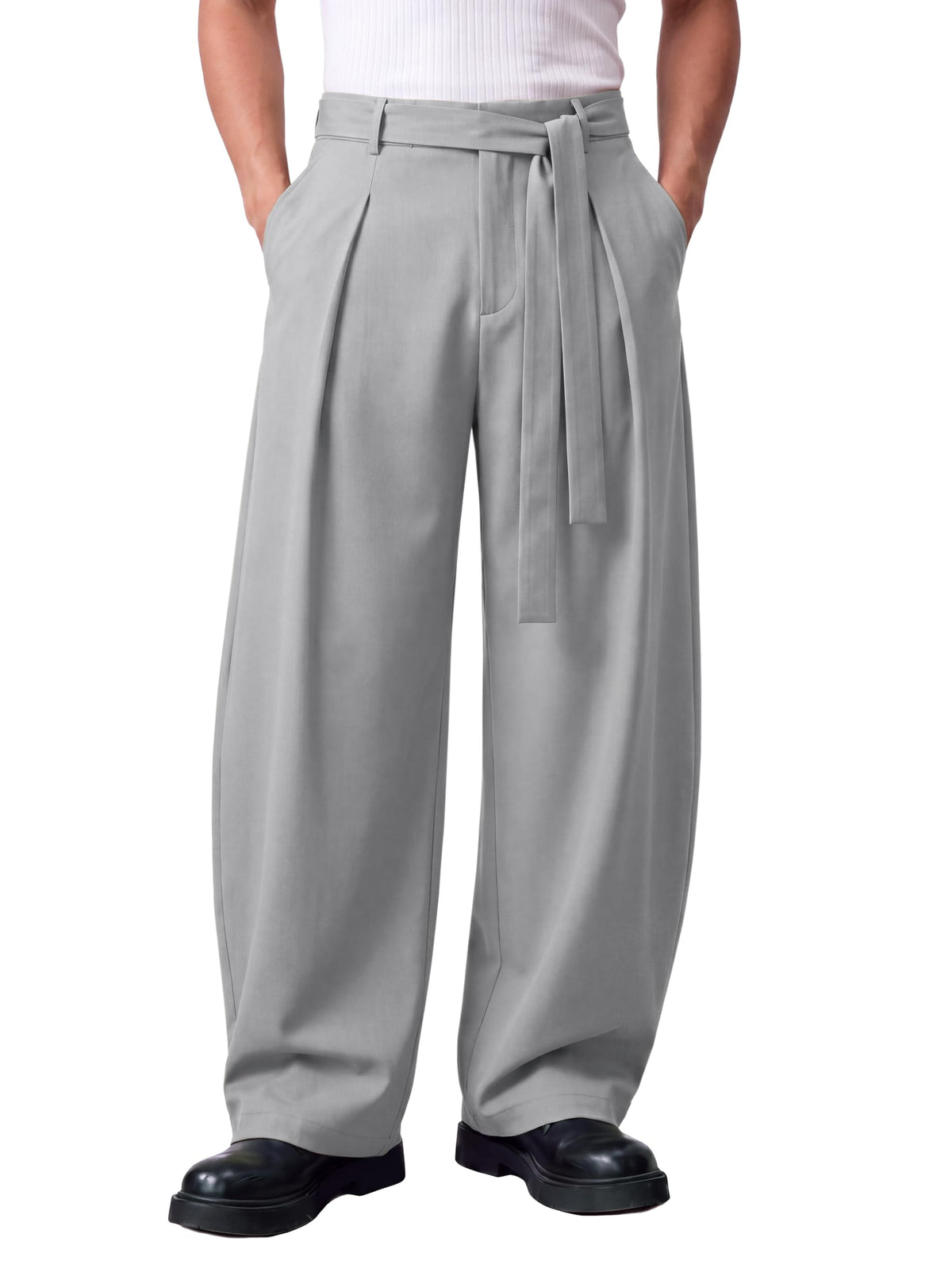 Runcati Mens Baggy Dress Pants Wide Leg Casual Lightweight Slacks with Belt