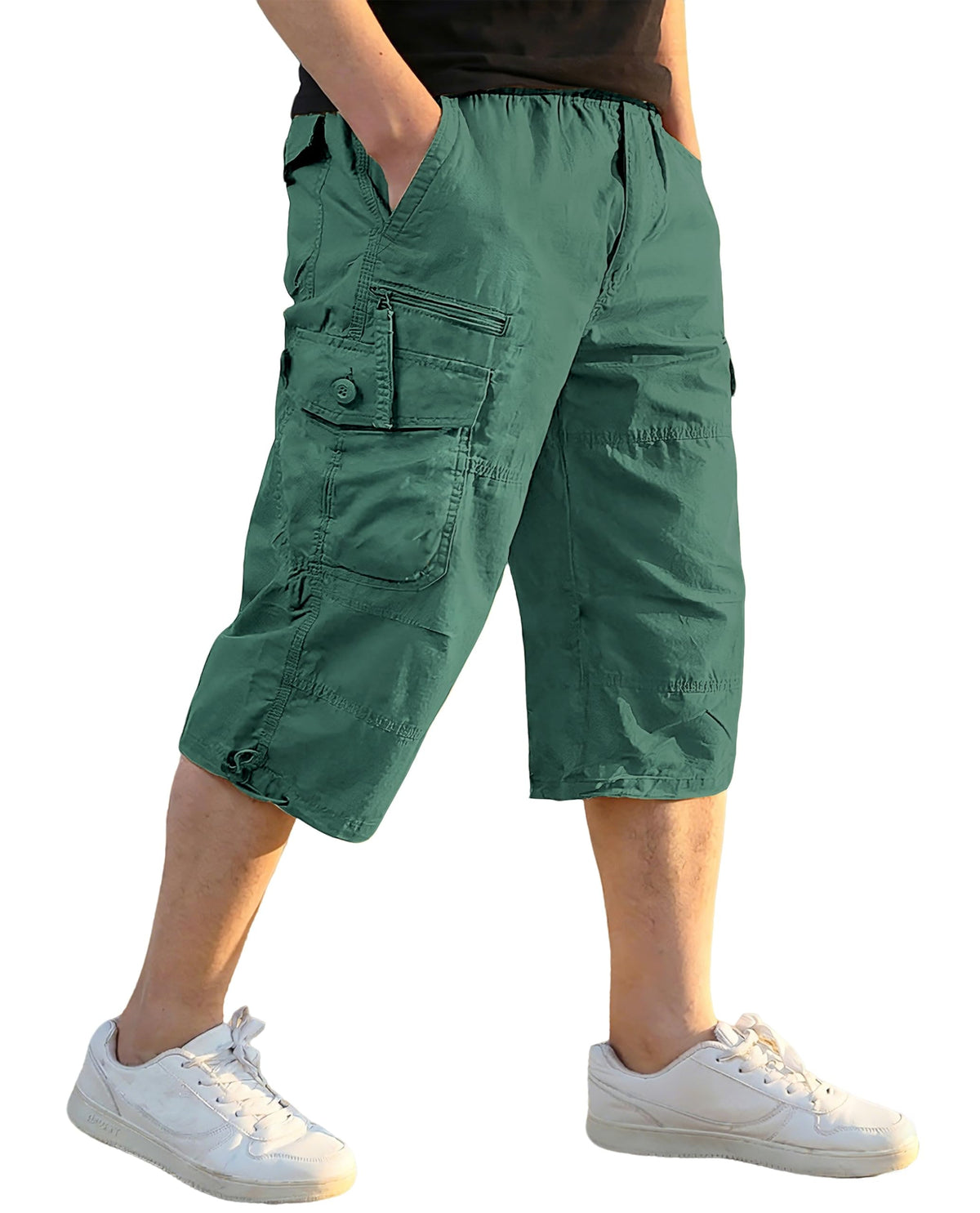 EKLENTSON Men's Cargo Shorts Knee Length Summer Shorts Cotton Capri Short