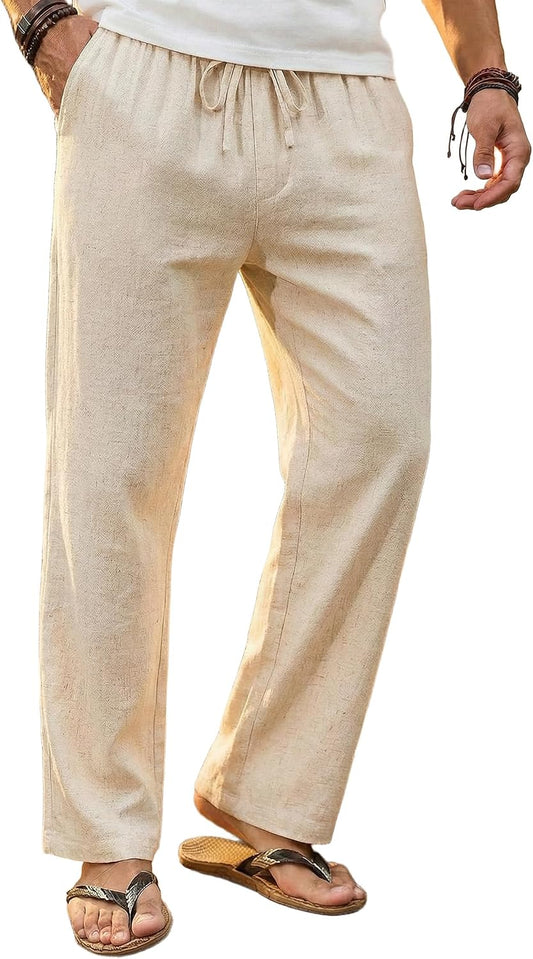 COOFANDY Men's Linen Pants Casual Loose Fit Beach Summer Yoga Pant Lightweight Drawstring Linen Trousers
