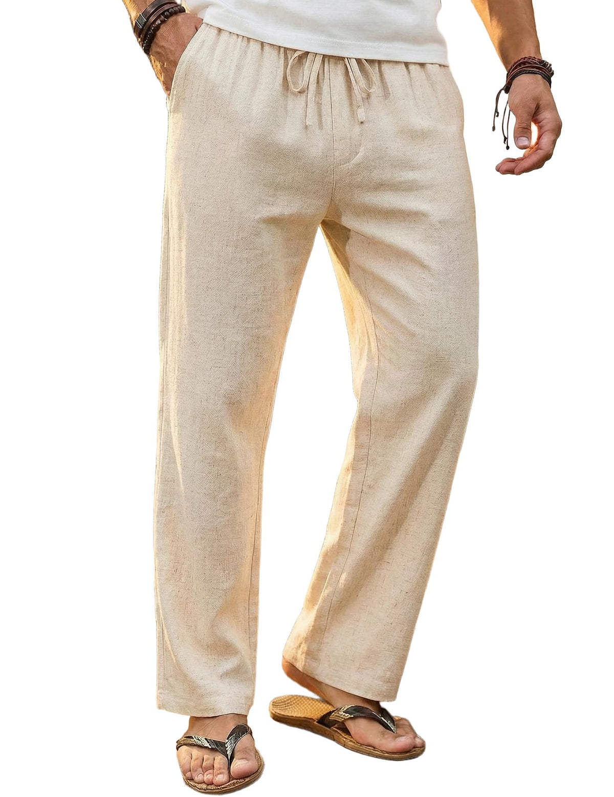 COOFANDY Men's Linen Pants Casual Loose Fit Beach Summer Yoga Pant Lightweight Drawstring Linen Trousers