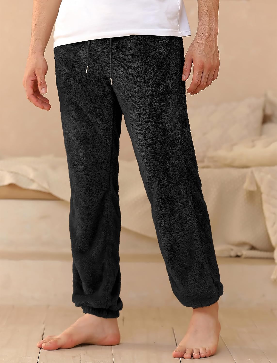 ZAFUL Men Fluffy Teddy Fuzzy Pajama Pants Plush Loungewear Trousers with Pockets