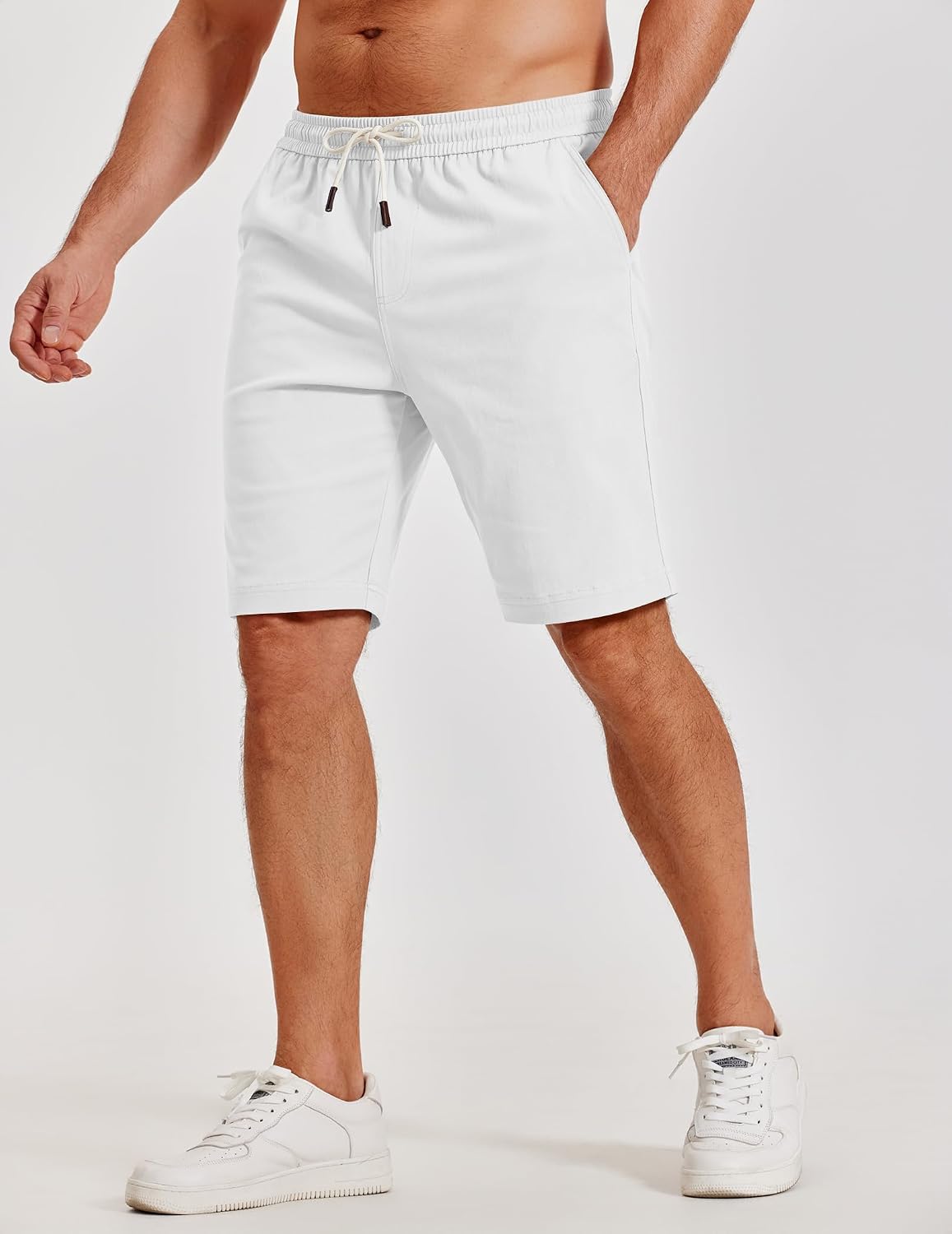 COOFANDY Mens Casual Shorts Cotton Elastic Waist Drawstring Beach Shorts