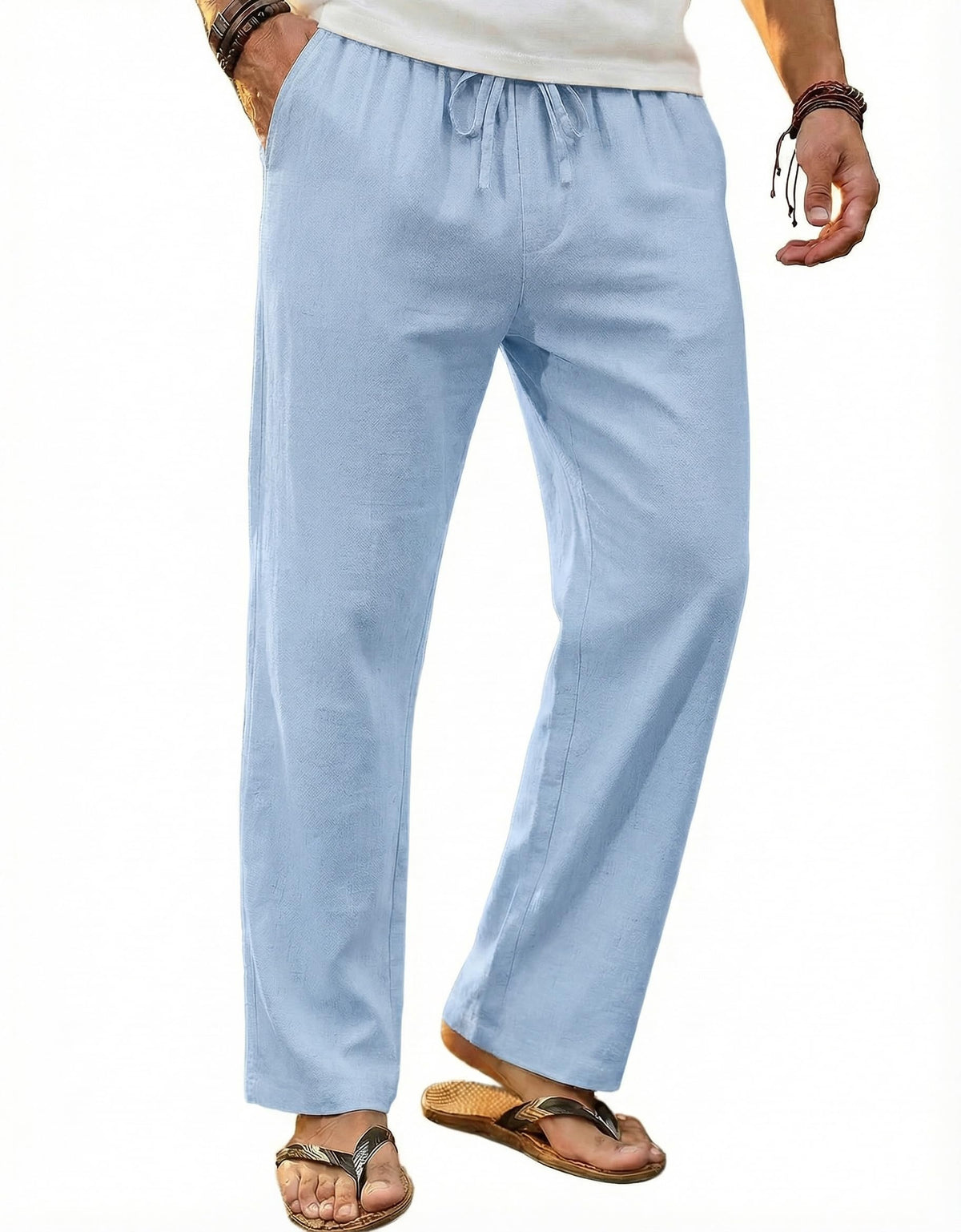 COOFANDY Men's Linen Pants Casual Loose Fit Beach Summer Yoga Pant Lightweight Drawstring Linen Trousers