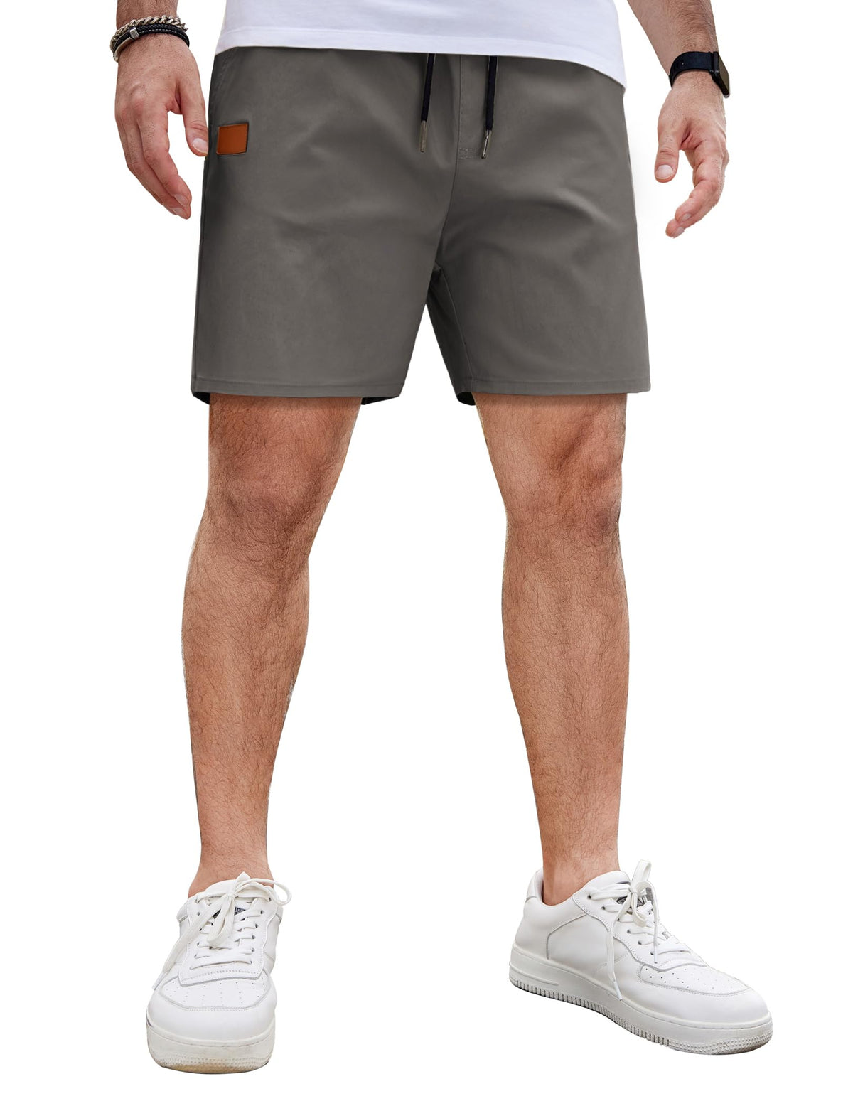 COOFANDY Men's Casual Cotton Shorts Summer Beach 5 Inch Shorts Lightweight Drawstring Elastic Waist Chino Golf Shorts