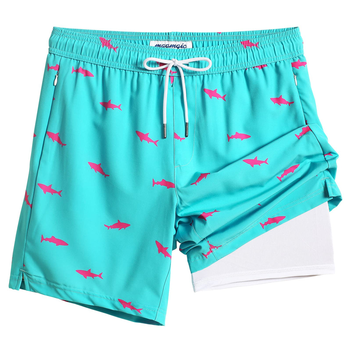maamgic 2 in 1 Mens Swim Trunks 7 Inch Swim Shorts Swim Suits Board Shorts