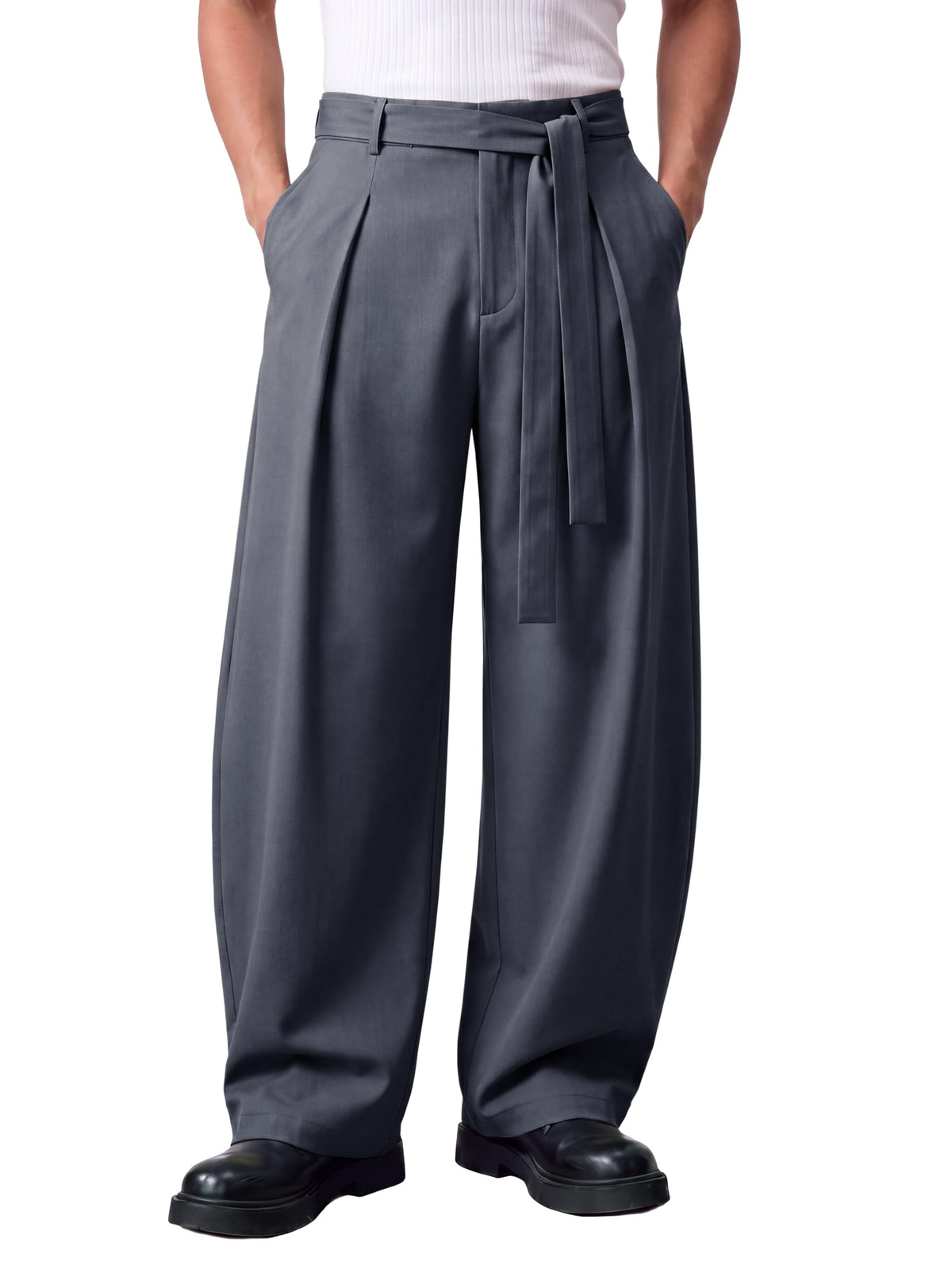 Runcati Mens Baggy Dress Pants Wide Leg Casual Lightweight Slacks with Belt