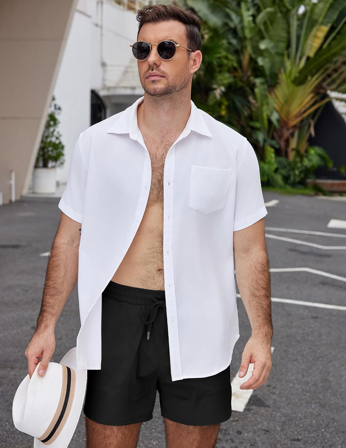 COOFANDY Men's Casual Cotton Shorts Summer Beach 5 Inch Shorts Lightweight Drawstring Elastic Waist Chino Golf Shorts